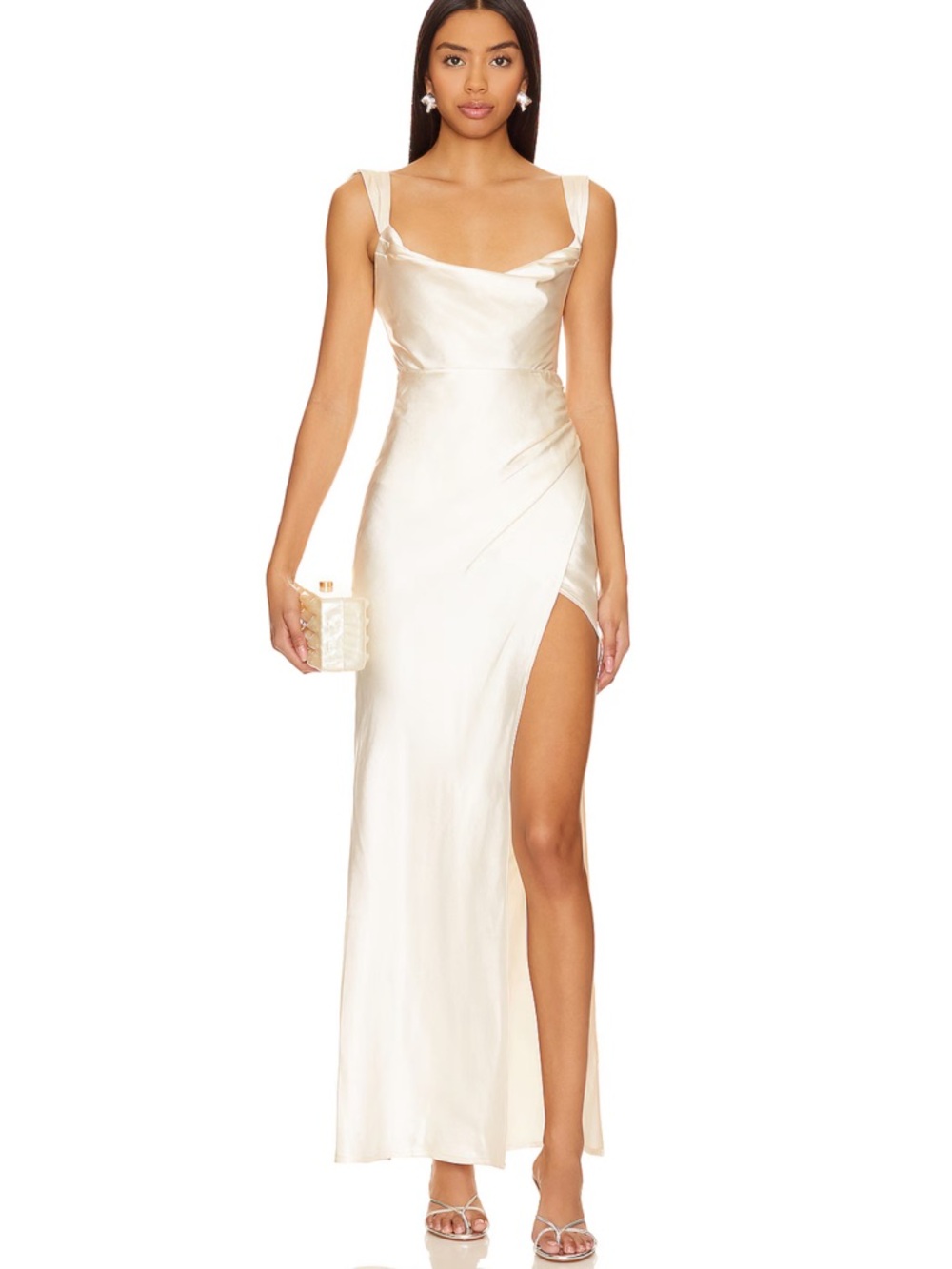 Havanna Ivory Maxi Dress with Thigh Slit - Picture 4 of 4